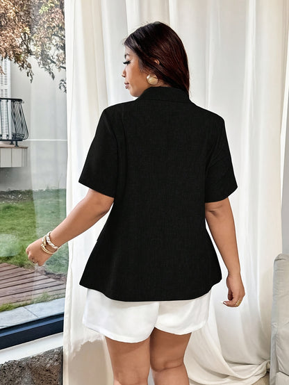 Women'S Summer New French Style Casual Elegant Short-Sleeved Suit Jacket Suitable for Office And Daily Wear Women'S Grey Short-Sleeved Suit Paired with High-Waisted White Shorts, Casual Commute Office Suit Set, Office-Friendly Outfit
