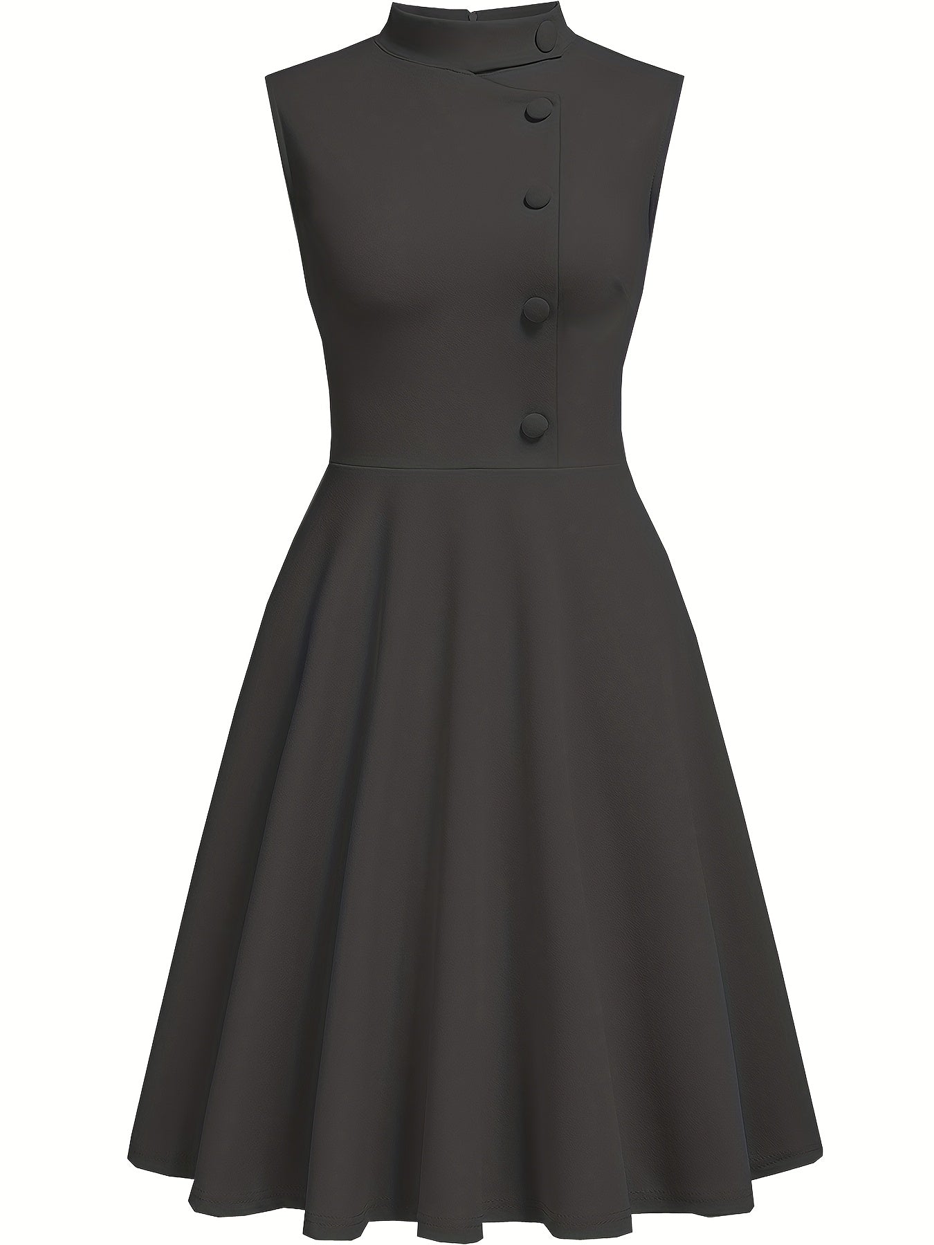 A-Line Dress, Sleeveless High-Neck with Elegant And Sophisticated Decorative Buttons, Suitable for Office And Professional Settings, for Summer