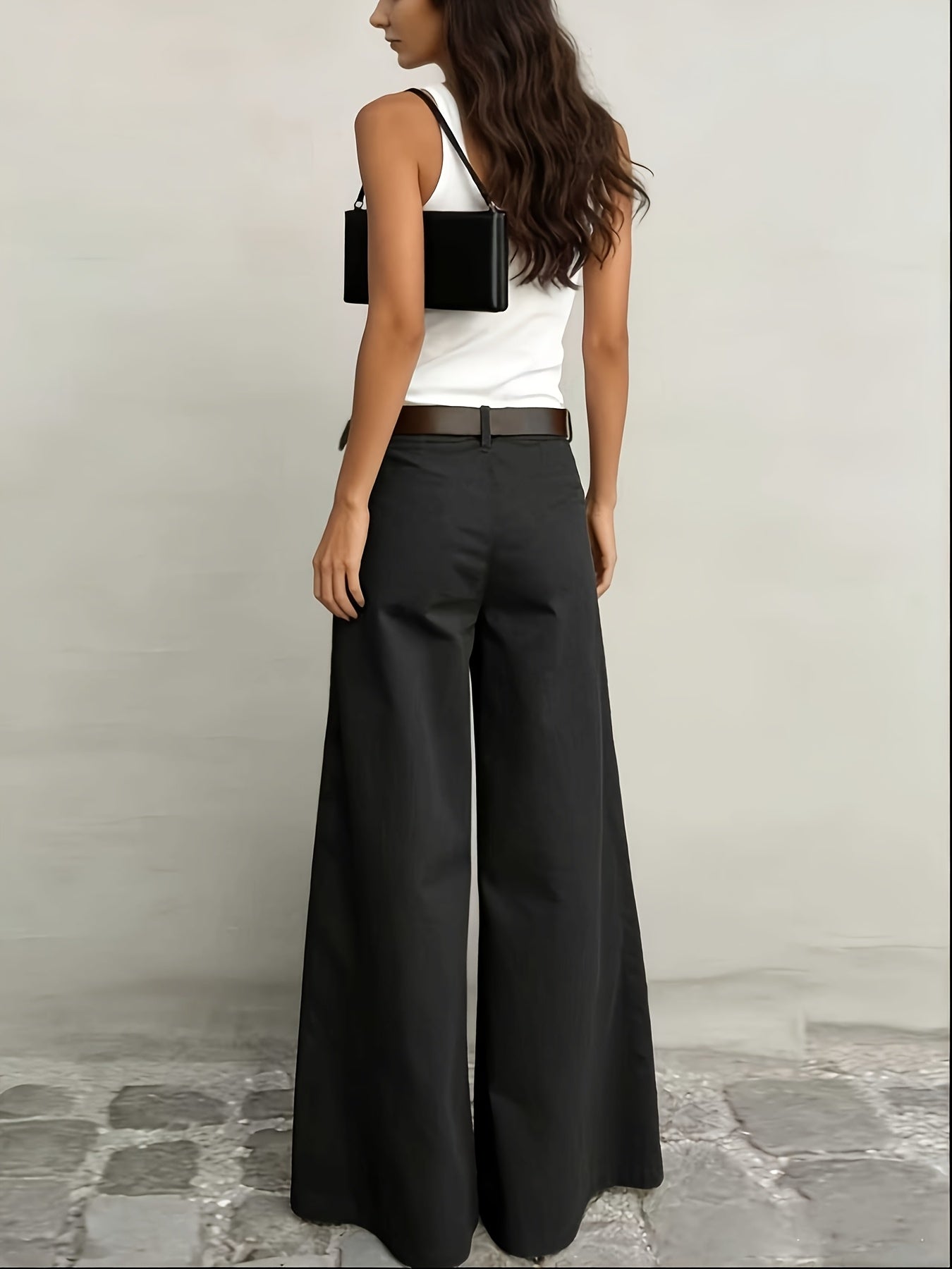 Effortless Wide Leg Pants for Women with High Waist Button Front Relaxed Flowing Casual Style