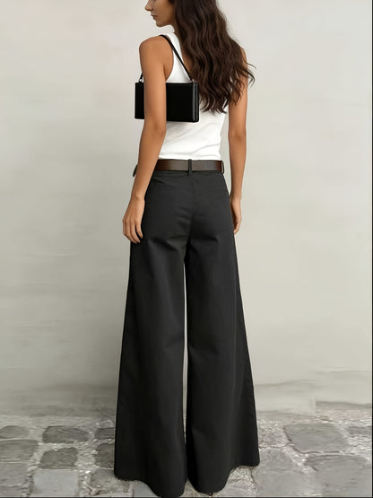 Effortless Wide Leg Pants for Women with High Waist Button Front Relaxed Flowing Casual Style