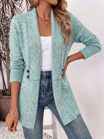 Women's Cardigan, Double-Breasted Decorative Belt Shawl and Cinched-Waist Design, Versatile Mid-Length Open-Front Sweater, Relaxed Style Elegant and Fashionable Loose Outerwear, Perfect for Daily Commutes or Casual, Spring/Autumn