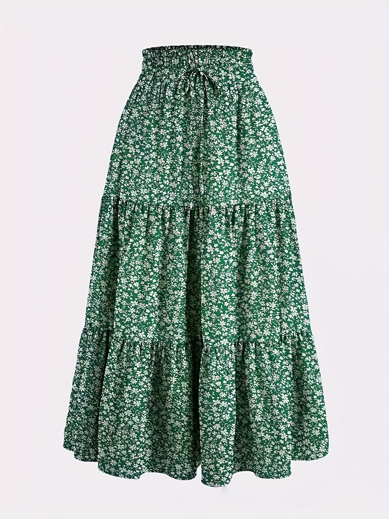 Women's Olive Green Pleated Midi Skirt - Lightweight Adjustable Drawstring Waist, Hand Washable Spring/Summer Elegant Solid Color Skirt for Casual & Formal Outfits, Casual Attire, Nontransparent Fabric, Spring Fashion, Classic Style, Breathable Material,