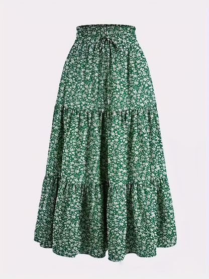 Women's Olive Green Pleated Midi Skirt - Lightweight Adjustable Drawstring Waist, Hand Washable Spring/Summer Elegant Solid Color Skirt for Casual & Formal Outfits, Casual Attire, Nontransparent Fabric, Spring Fashion, Classic Style, Breathable Material,