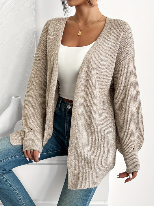 Women's Open Front Drop Shoulder Striped Solid Cardigan