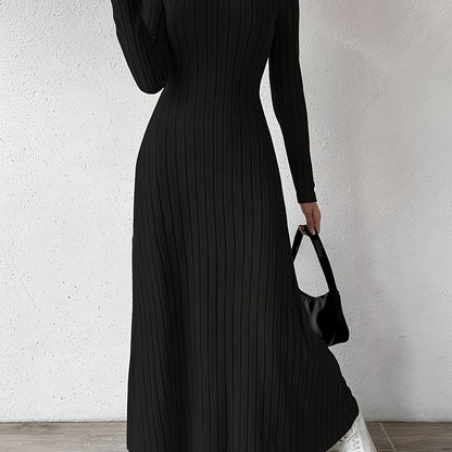 Women's Elegant V-Neck Long Sleeve A-Line Dress - Solid Color Machine Washable Fall Dress with Flattering Silhouette, Versatile for Casual & Formal Occasions, Long Sleeve Maxi Dress, Comfortable Fit