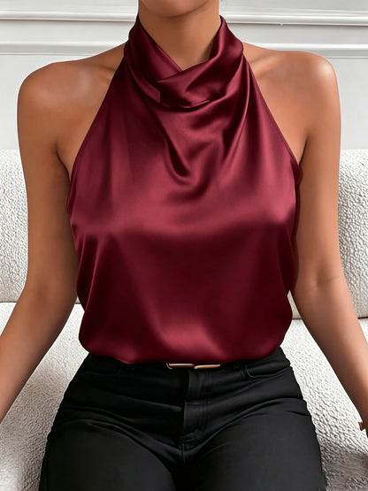 Halter Neck Backless Top, Elegant and Sexy, Vintage Style, Accentuates Your Figure, Suitable for Summer Dates Parties Commuting and Casual Fashion, Versatile and High-end, Short-length