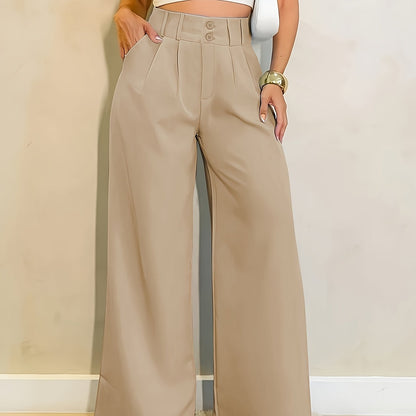 Elegant Ladies' Straight-Leg Trousers with Front Slant Pocket | Non-transparent Fabric, Wide Waist, Loose Fit, Suitable for All Seasons, Machine Washable, Versatile Styling with Front Mid-Fold Design, Comfort Fit