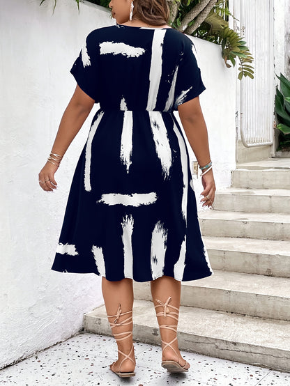 Plus Size, Plus Size Wine Red Lace-up X-cut Dress