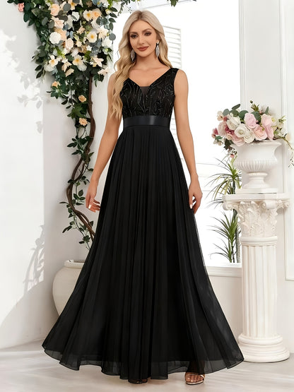 Fashionable Sexy New Women'S Sequin Mesh Patchwork A-Line Party Dress