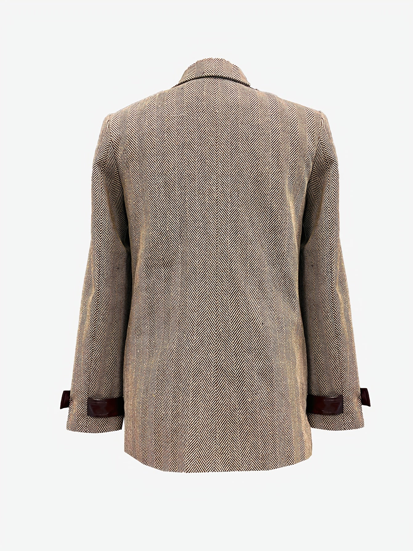 Retro Elegant Lapel Herringbone Commuting Fashion Patchwork Brown Women'S Blazer Jacket