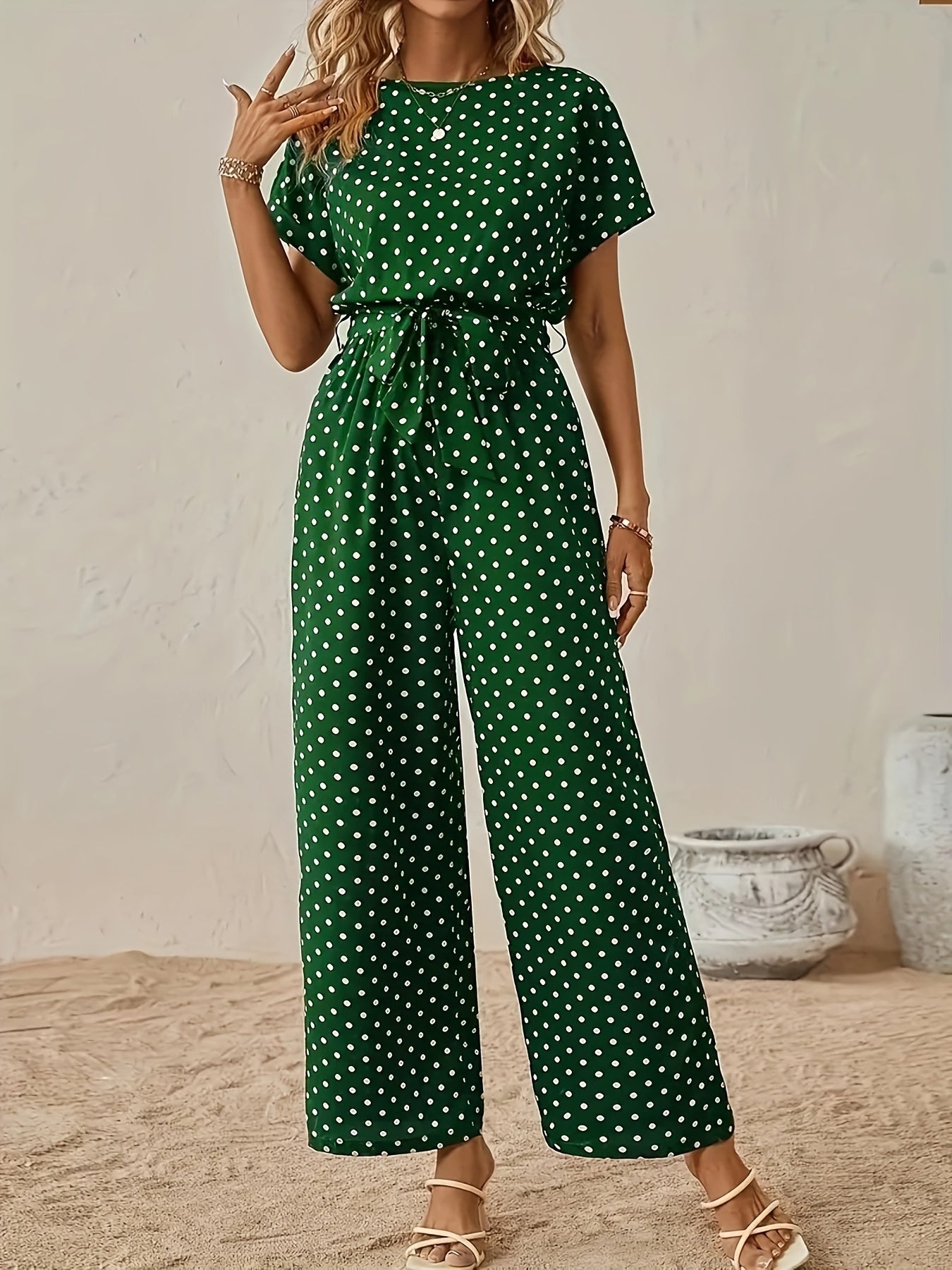 Elegant Women'S Polka Dot Jumpsuit | Off the Shoulder Style, All-Season Suitable for Adults