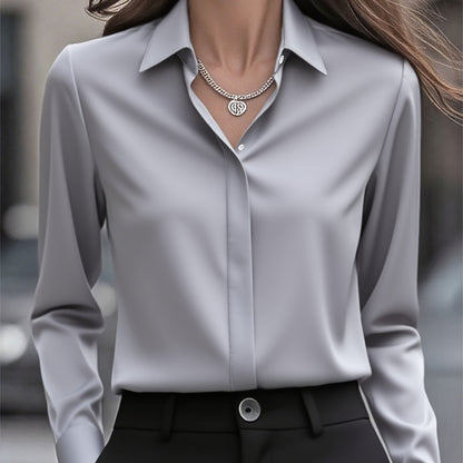 New Middle Eastern Women's Long-Sleeve Fashionable Commuter Design with Hidden Button Front Placket Inner Shirt