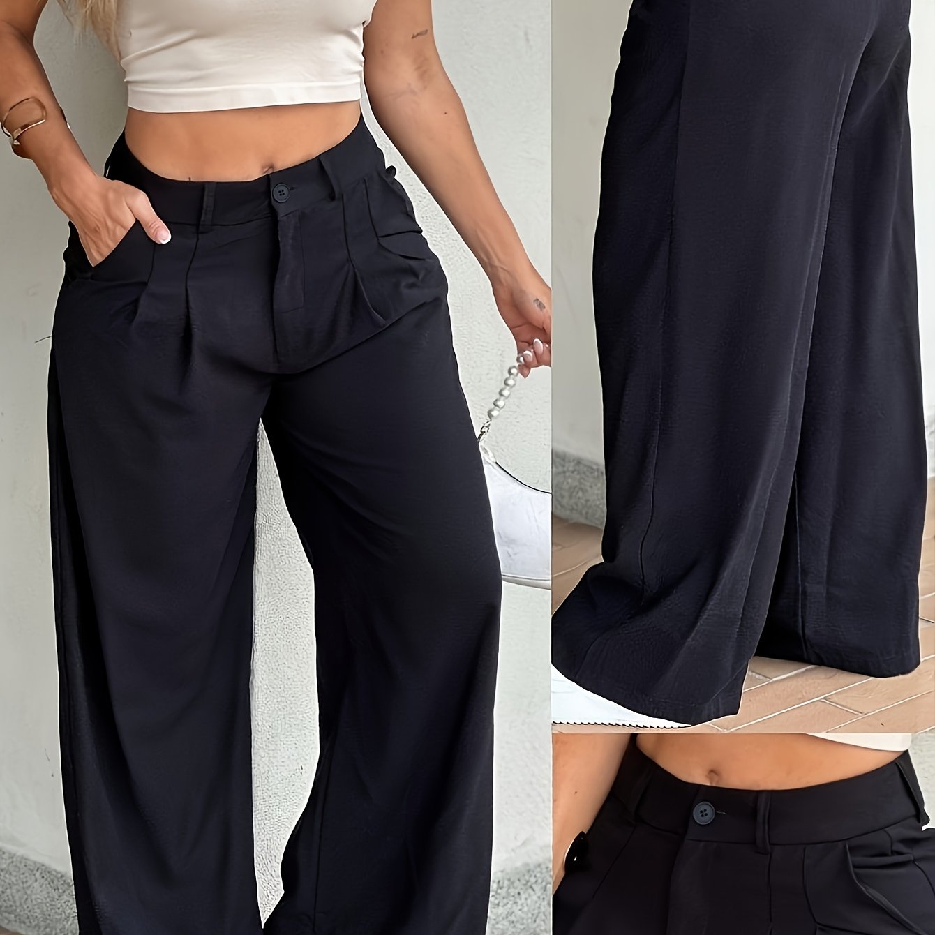 New Spring/Summer High-Waist Pleated Wide-Leg Pants, Casual Loose-Long Trousers