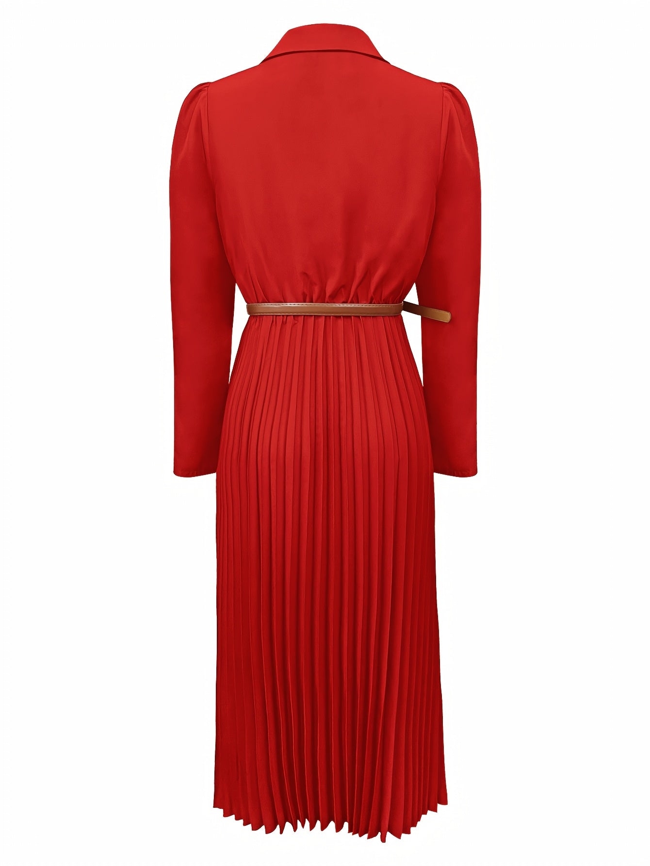 Spring/Autumn Long Sleeve Lapel Elegant Fashion Versatile Ruched Dress with Belt, Women'S