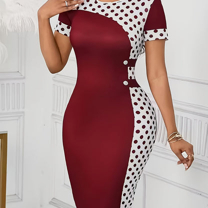 Elegant Popular Women'S Round Neck Geometric Print Elastic Slim Fit Hip Wrap Pencil Dress