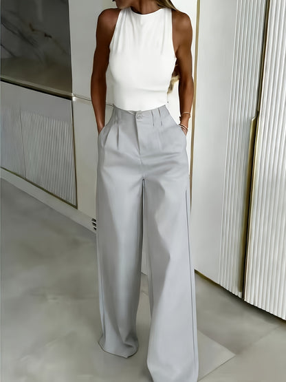 Women's High-Waisted Wide-Leg Pants with Pockets