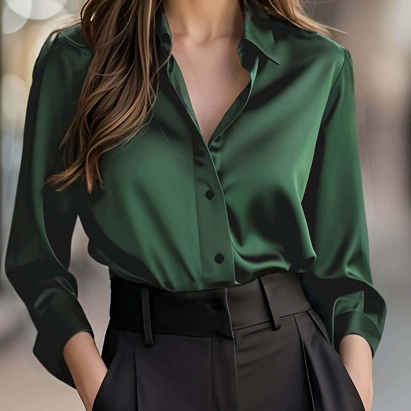 Women'S Spring Autumn Temperament Commuter Elegant Solid Satin Top