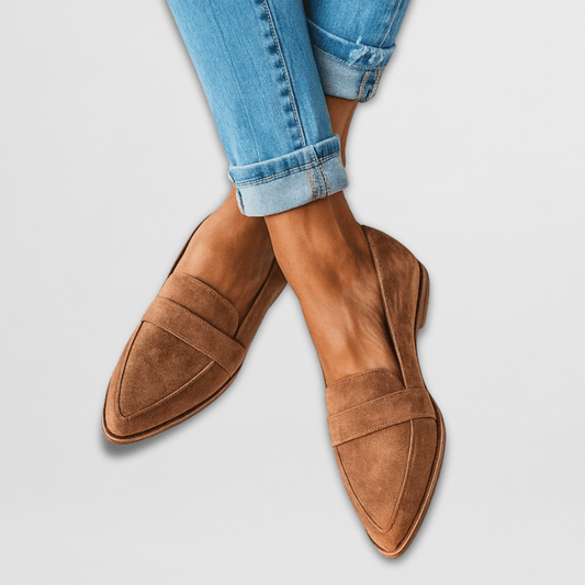 Elegant Suede Penny Loafer for Women with Pointed Toe Flat Sole Casual Style