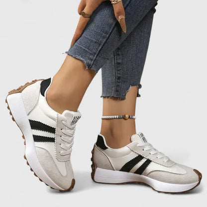 Stylish Orthopedic Sneakers for Women with Retro Runner Stripe Detail Lace Up Platform Casual Style