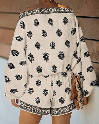 Indira | Women's Off-Shoulder Boho Print Two-Piece Set