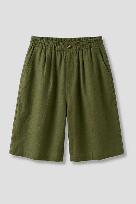 Effortless Linen Bermuda Shorts for Women with High Waist Elastic Button Front Relaxed Casual Style