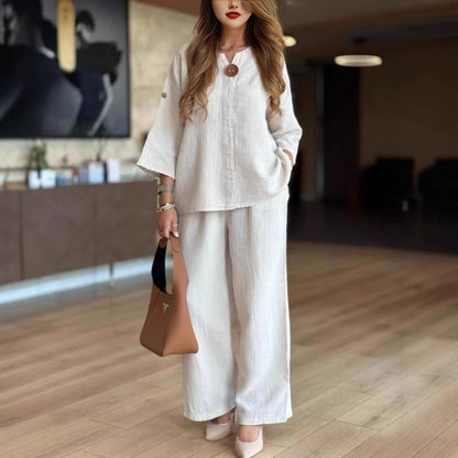 Linnea | Women's 3/4 Sleeve Tunic Wide Leg Pants Set