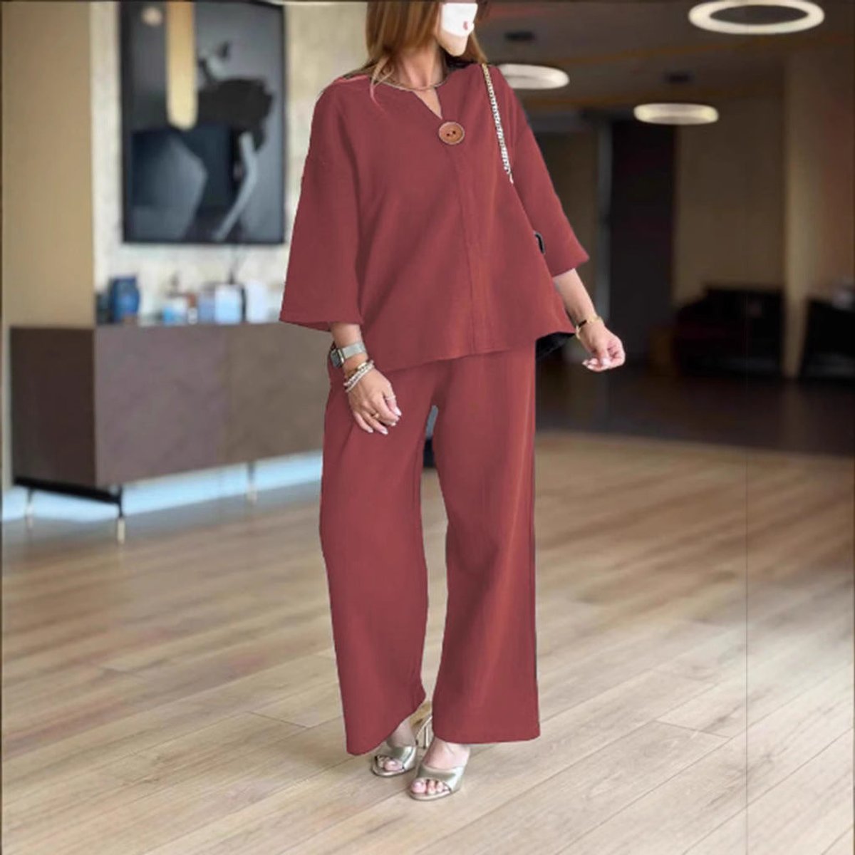 Linnea | Women's 3/4 Sleeve Tunic Wide Leg Pants Set