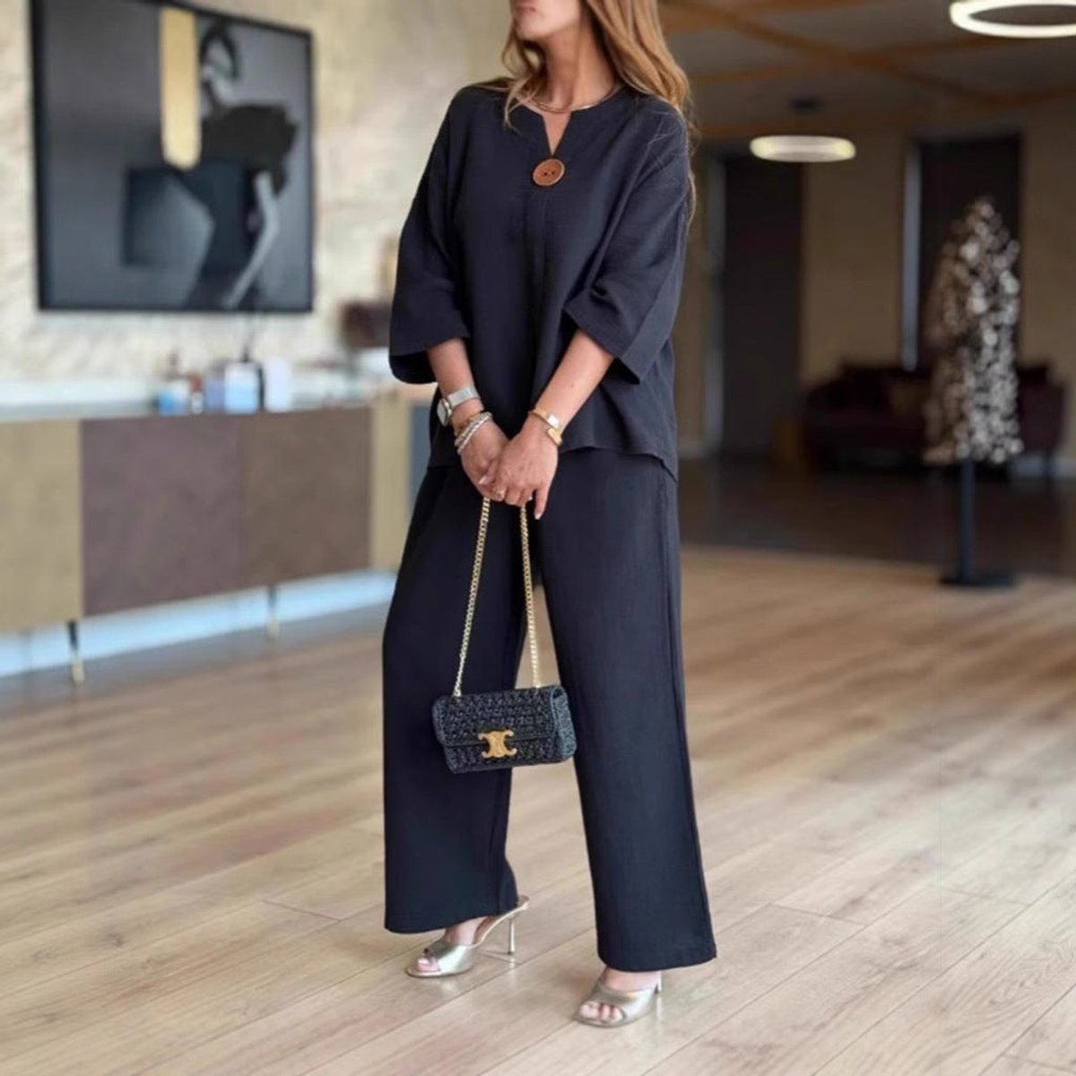 Linnea | Women's 3/4 Sleeve Tunic Wide Leg Pants Set