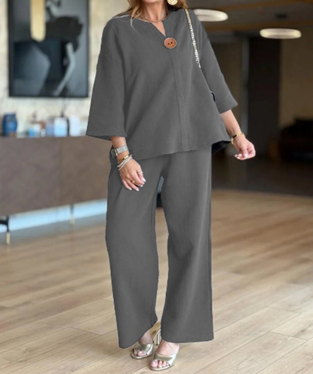 Linnea | Women's 3/4 Sleeve Tunic Wide Leg Pants Set