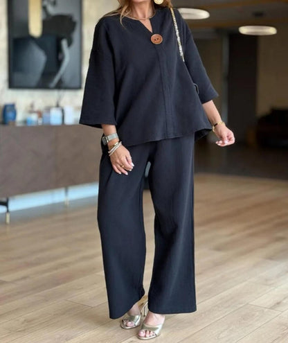 Linnea | Women's 3/4 Sleeve Tunic Wide Leg Pants Set