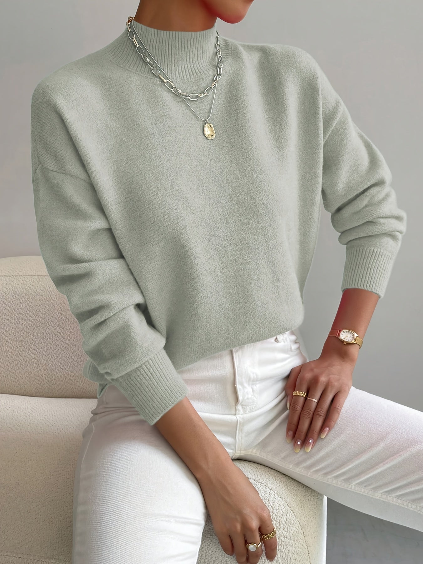 Women's Sweater | Crew Neck with Ribbed Cuff