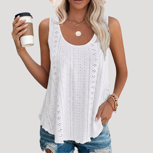 Effortless Eyelet Tank Top for Women with Scoop Neck Sleeveless Relaxed Flowing Boho Style