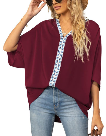 Nadia | Women's Boho Embroidered Oversized V-Neck Tunic