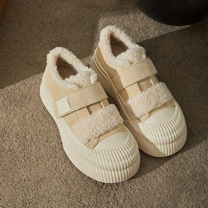 Comfortable House Shoes for Women with Hook Loop Strap Faux Fur Platform Slip On Style