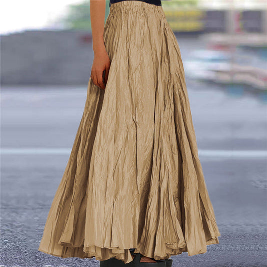 Effortless Pleated Maxi Skirt for Women with High Waist Elastic A Line Flowing Bohemian Style