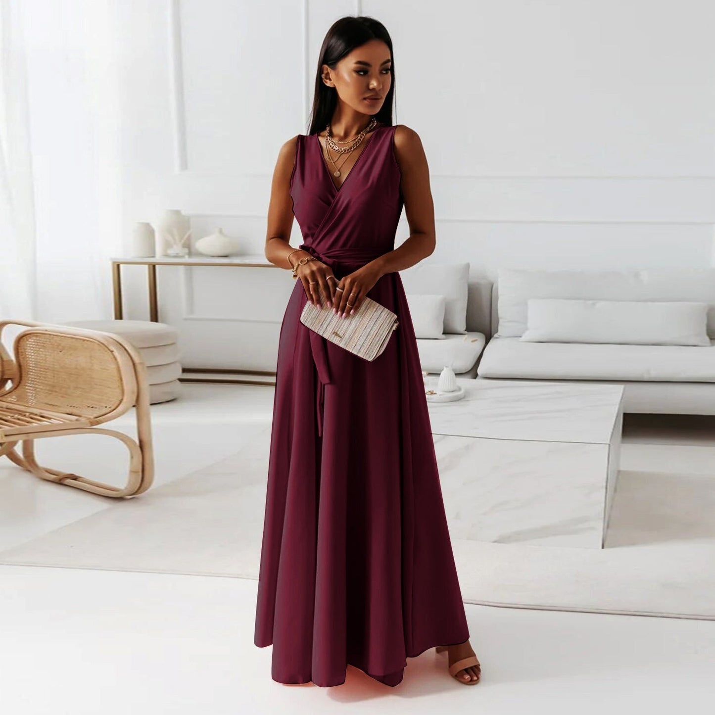 Sorenza | Women's V-Neck Wrap Maxi Dress
