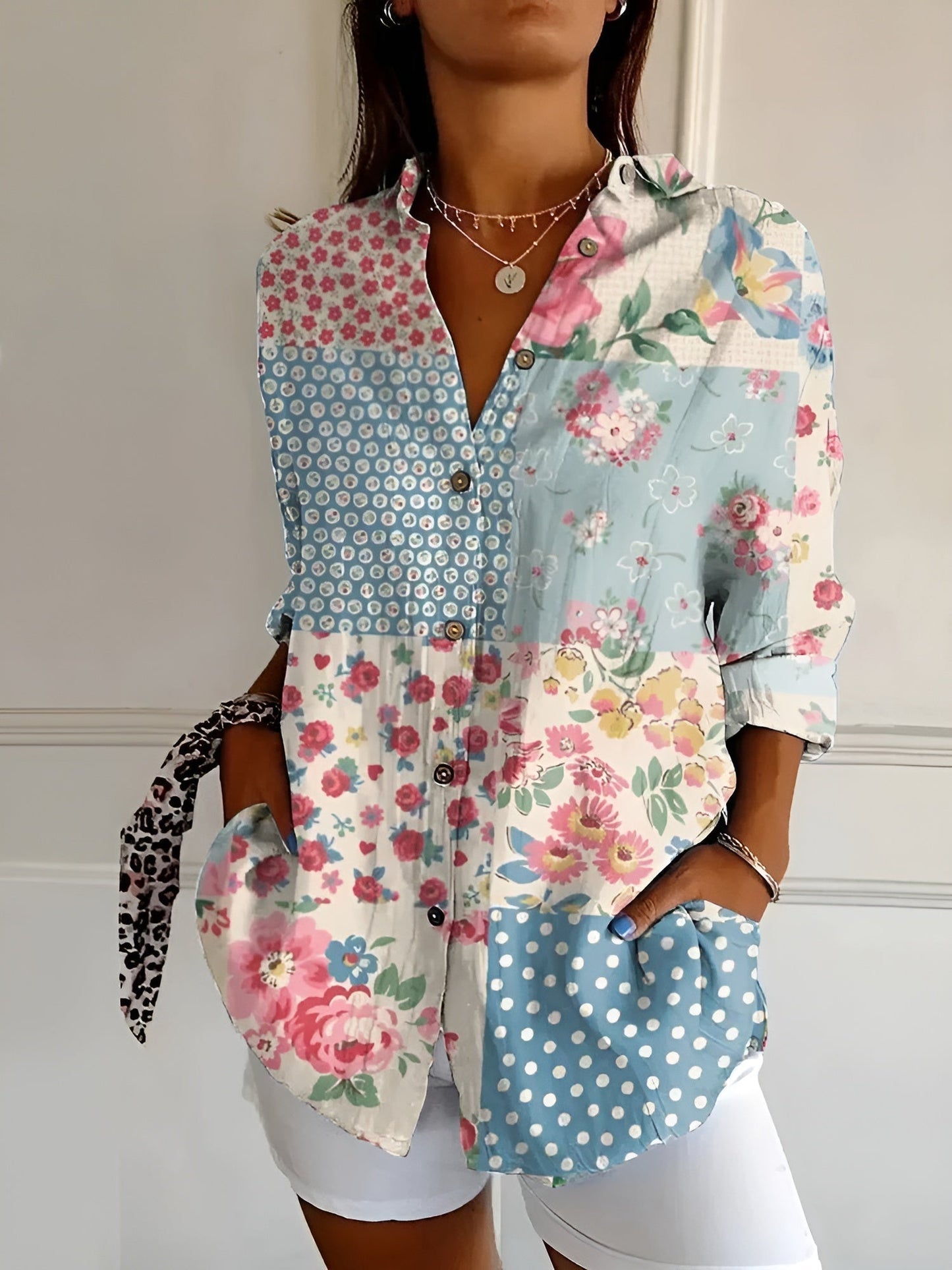 Women's Blouse | Abstract Print Split Neck