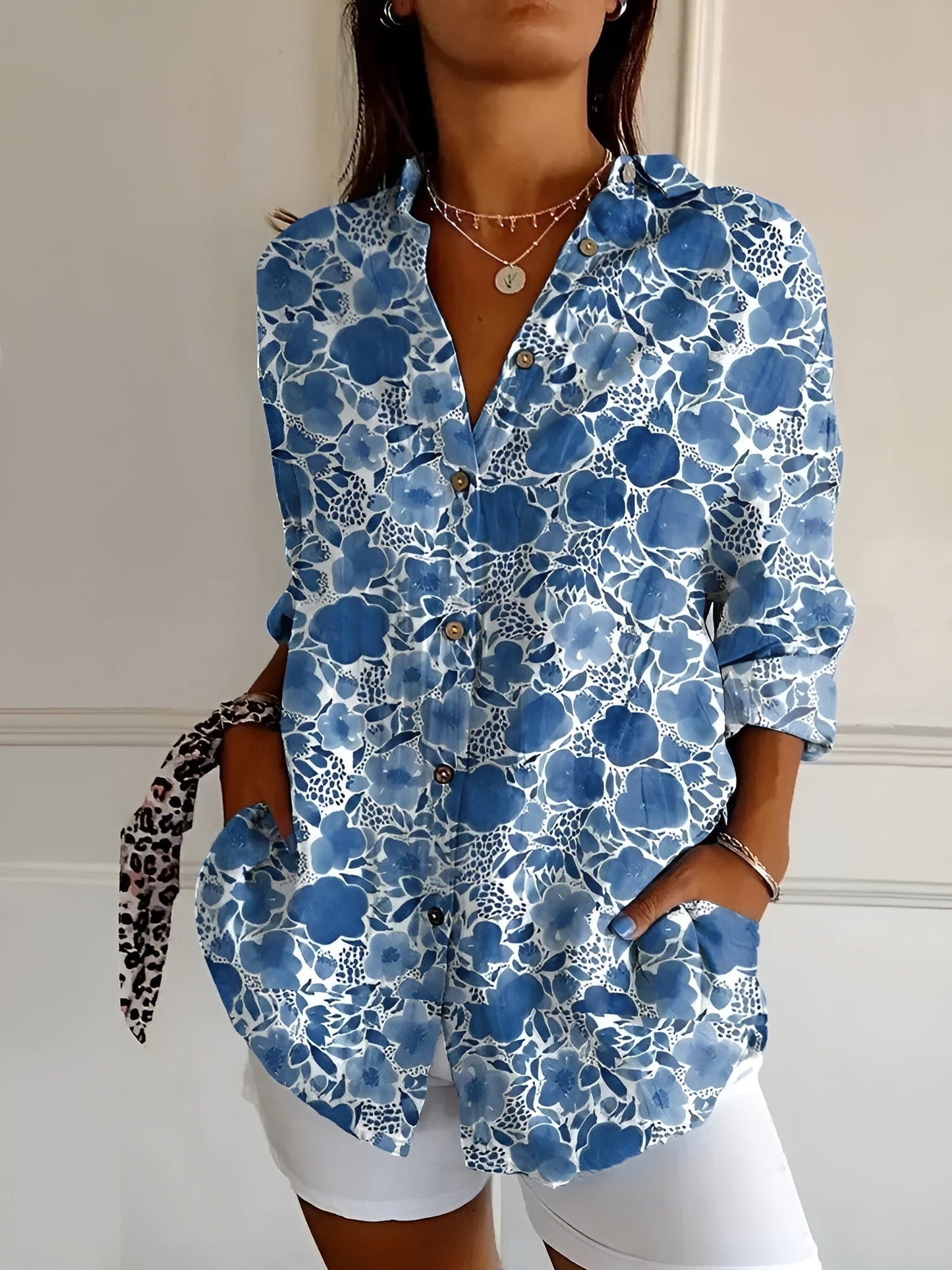Women's Blouse | Abstract Print Split Neck