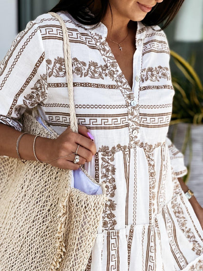 Penelope | Women's Boho Printed Tiered Tunic Mini Dress Relaxed Fit