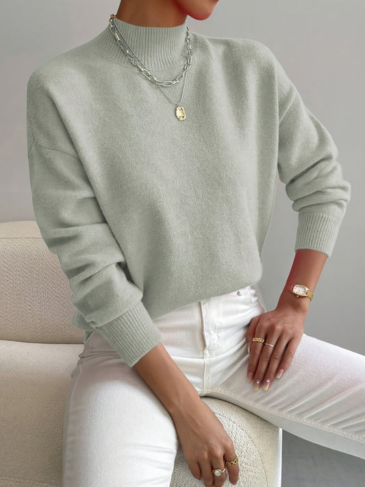 Comfortable Ribbed Knit Sweater for Women with Mock Neck Long Sleeve Relaxed Oversized Style