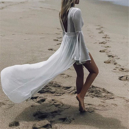 Luna | Women's Open-Back Maxi Beach Tunic Flowy Kimono Cover-Up