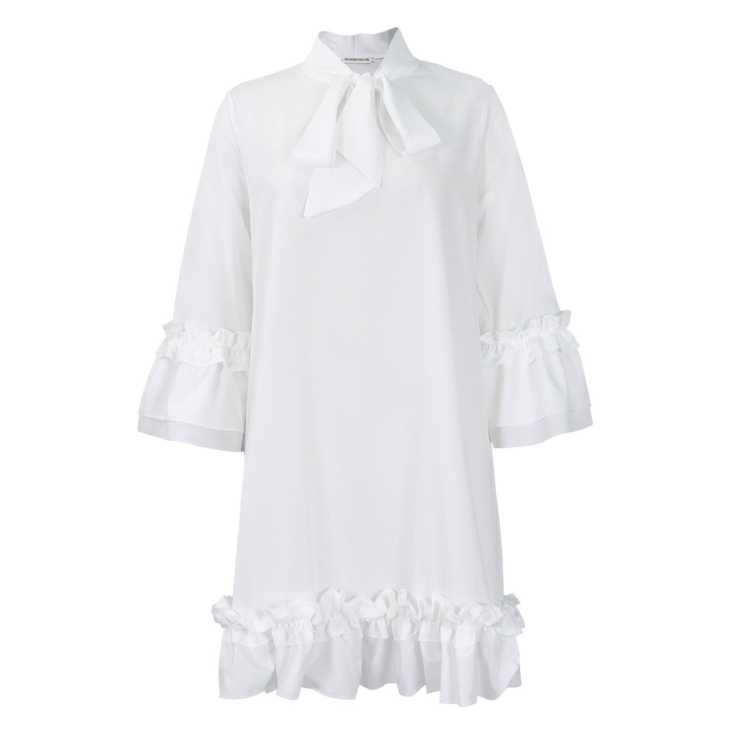 Madison | Women's Ruffle-Hem Bow-Neck Tunic Mini Dress