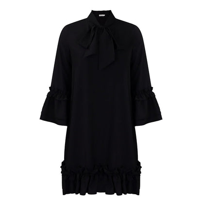 Madison | Women's Ruffle-Hem Bow-Neck Tunic Mini Dress