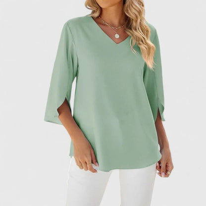 Charlotte | Women's Ruffle V-Neck Half-Sleeve Chiffon Blouse