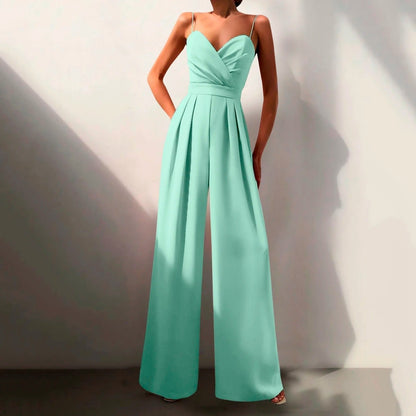 Luna | Women's Sweetheart Neck Spaghetti Strap Wide Leg Pants Jumpsuit