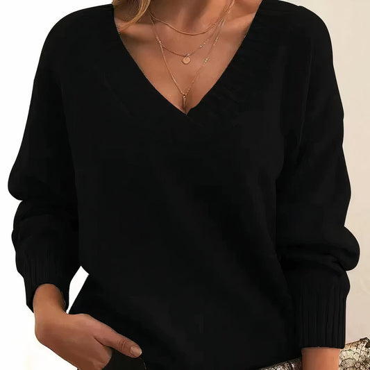Comfortable Ribbed Knit Sweater for Women with V Neck Long Sleeve Oversized Relaxed Style